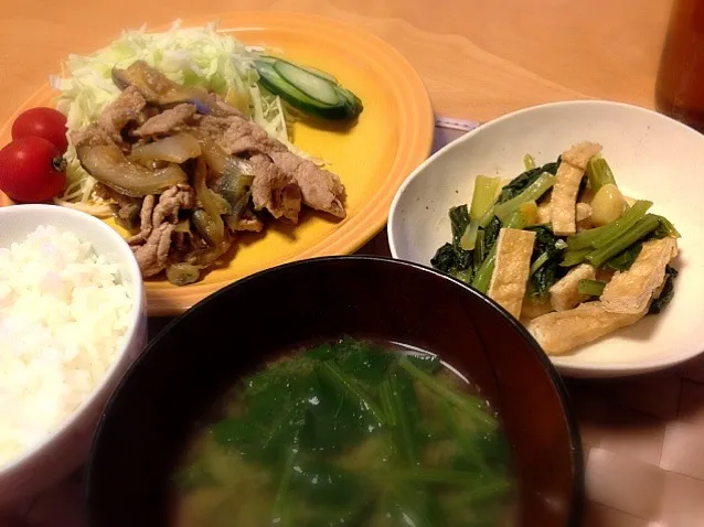 生姜焼き＆小松菜と油揚げの煮物|りえさん