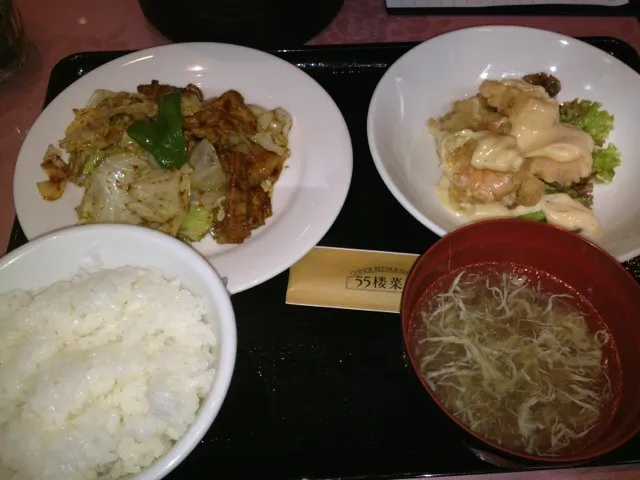 回鍋肉とエビ・イカマヨ和え定食|おっちさん