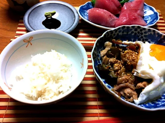 ナスと豚肉の味噌炒め、お刺身|Ryokoさん