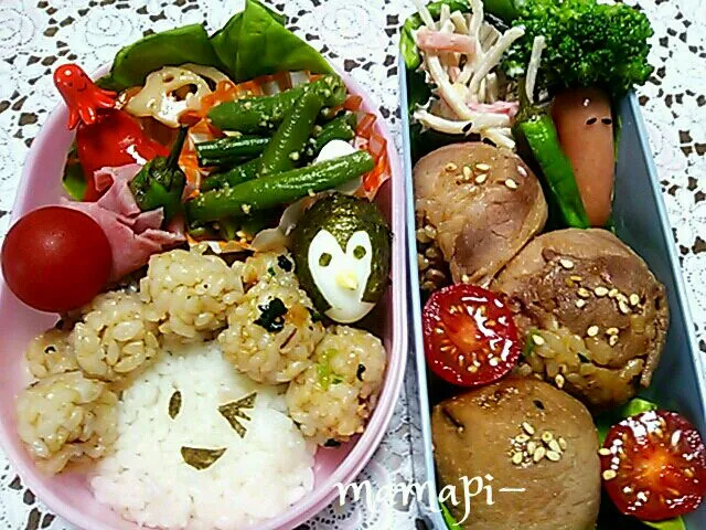 おはようごじゃります☆娘っちお一人様アフロなお弁当(*^^*)一つはおにぎりアフロ♪もう１つはブロッコリ‐アフロ♪|katumi  ueharaさん