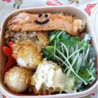 Snapdishの料理写真:うずらの卵カレー味とシャケのお弁当|yukaさん