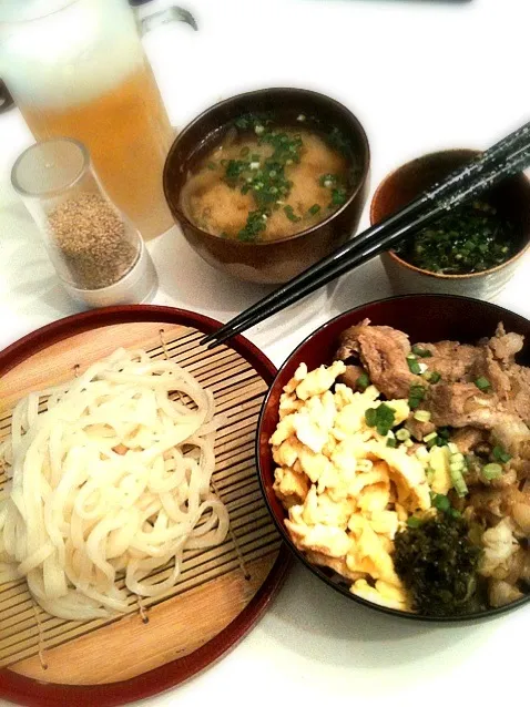 豚玉子高菜丼と讃岐うどん|りさ〜ぬさん