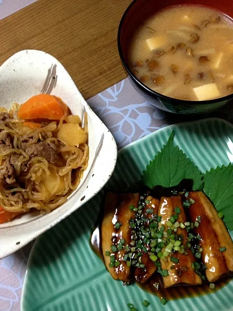 さんまの蒲焼・肉じゃが・なめこ味噌|まりのさん