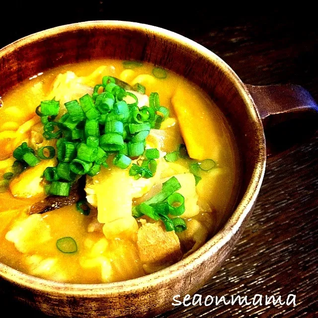 さつま汁の残りで味噌ラーメン|ゆこさん