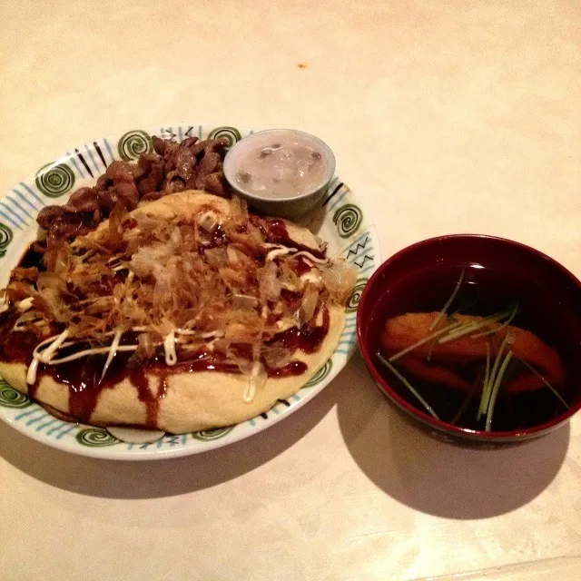 広島焼きと砂肝&フグの澄まし汁|Mitsuhiro Nakashimaさん