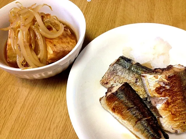 秋刀魚の塩焼き＆厚揚げのもやしあんかけ|あやのさん