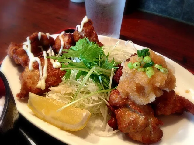 Snapdishの料理写真:若鶏の唐揚げ定食|hirotomoさん