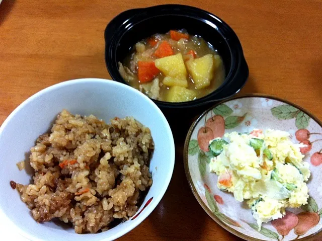 炊き込み御飯、肉じゃが、ポテトサラダ|じゅりさん