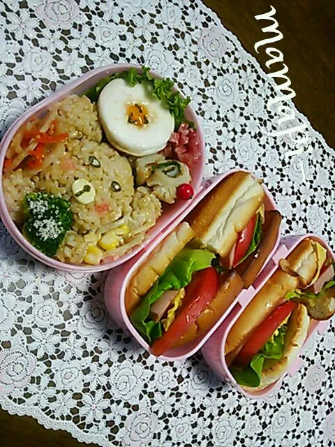 おはようごじゃります☆娘っちお一人様お二つ弁当☆リラックマ～⊂(^(工)^)⊃&サンドウィッチ♪|katumi  ueharaさん