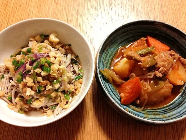 納豆そば、韓国風肉じゃが|とうきびさん