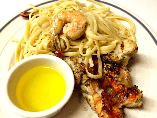 Snapdishの料理写真:shrimp pasta with butter/wine sauce; lobster tail|Oliviaさん