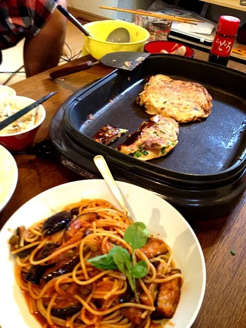 スジコンお好み焼き＆パスタ ランチ。|naoさん