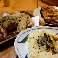 栗おこわ、椎茸のはさみ揚げ、栃尾揚げ|あきこさん