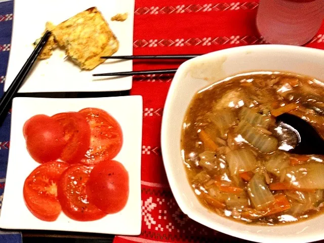 ツナの中華丼＆卵焼き＆冷やしトマト|あいこさん