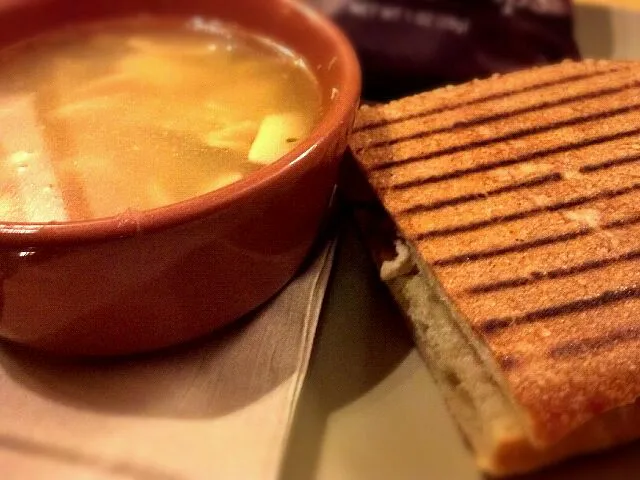 Snapdishの料理写真:chicken noodle soup. turkey cranberry Panini|jeffrey cuevasさん