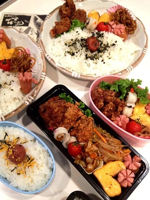 Snapdishの料理写真:から揚げ、卵焼き、キンピラごぼう。|ナホ☆さん