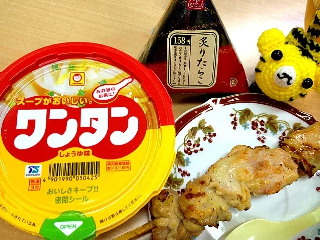 ワンタンとオニギリに焼き鳥|いちこさん