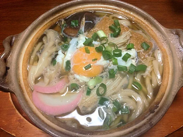 Snapdishの料理写真:さぶーぃし！旦那いないし！超簡単鍋焼きうどんw|marinaさん