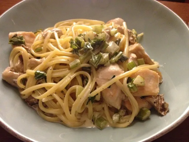 Linguine with chicken tender, celery and oyster mushroom|Masayo Nさん