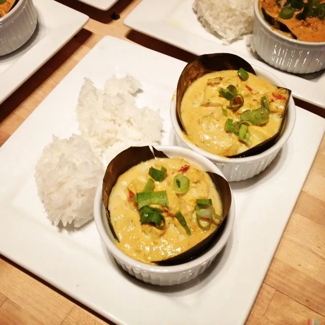 Snapdishの料理写真:Amok: Red Curry Tilapia Custards|stephanie mizuhaさん