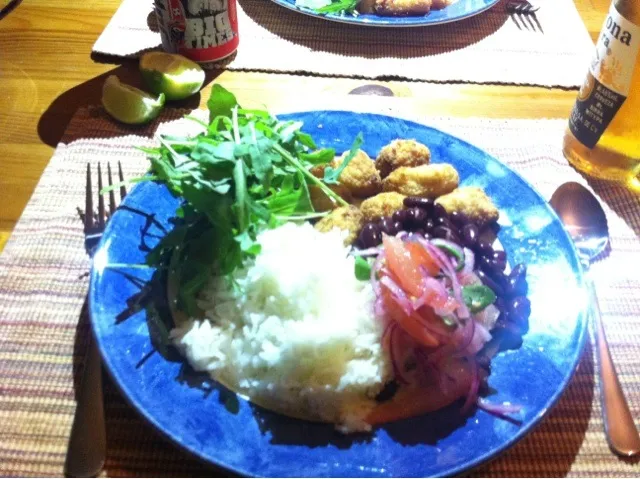 Scampi, rice, kidney beans and rocket salad|Diepak Kisoensinghさん