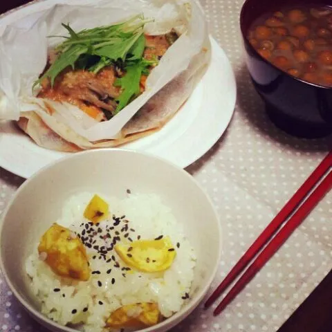 栗ご飯と鮭のちゃんちゃん焼きのお夕飯*|あささん