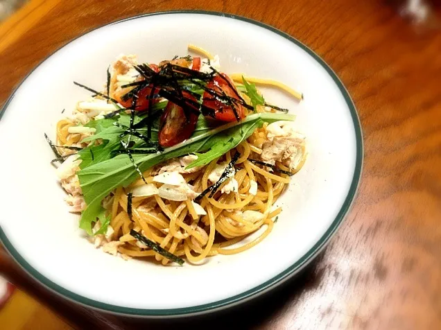 ツナとトマトと水菜の和風パスタ|進さん