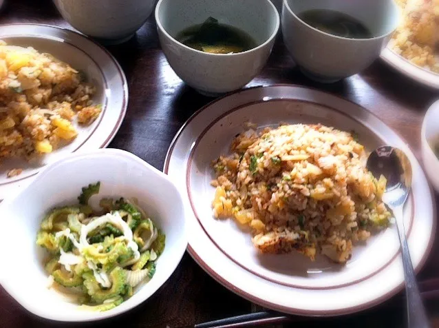 ゴーヤ入り炒飯とゴーヤと玉ねぎのサラダと南瓜の中華スープ|トキロックさん