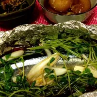 Snapdishの料理写真:秋刀魚のホイル焼きとイチジクのダシ煮と茄子の塩麹漬け|amefurashiさん