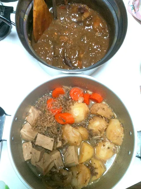 Snapdishの料理写真:肉じゃがとカレー同時に出来た（笑）|Chii☆さん