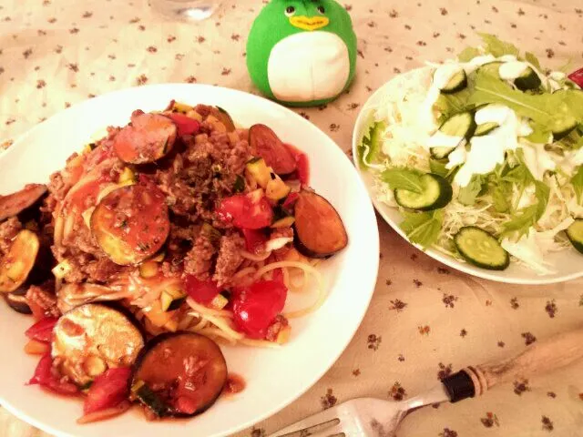 茄子のミートソースパスタ|こいけさきさん