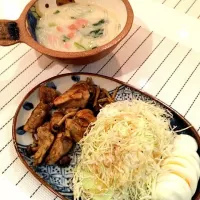 鳥肉の塩麹とバジル焼き。豆乳春雨スープ|nakashimayukikoさん