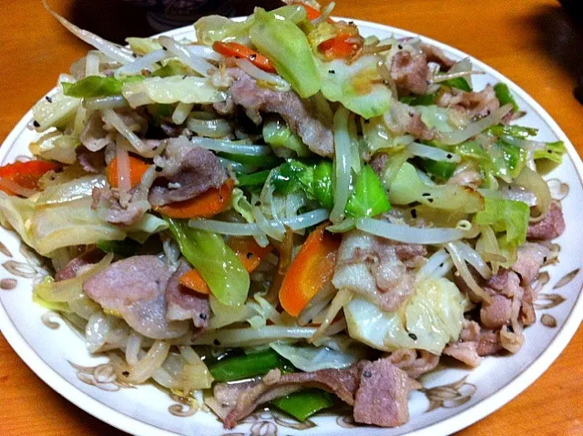 本日の晩ごはん ① 山盛り肉野菜炒め|あられさん