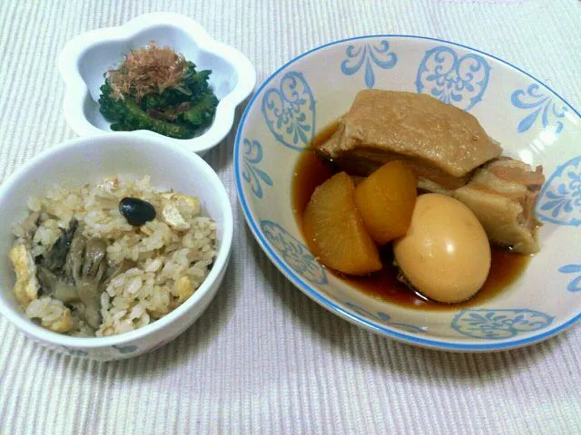 角煮♡炊き込みご飯♡ゴーヤのおひたし|みーこさん