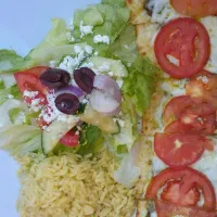 margheti flat bread with rice and a salad|adrianaさん