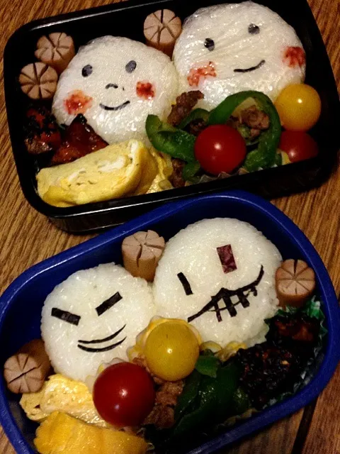 Snapdishの料理写真:オバケ弁当（長男）ニコニコ遠足弁当（二男）|うおさん