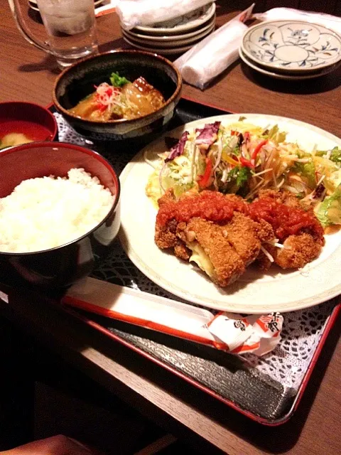 チーズチキンカツ＆豚角煮定食|saoさん