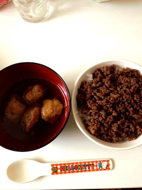 ひき肉ご飯 とりごぼうのすり身汁|タニさんさん