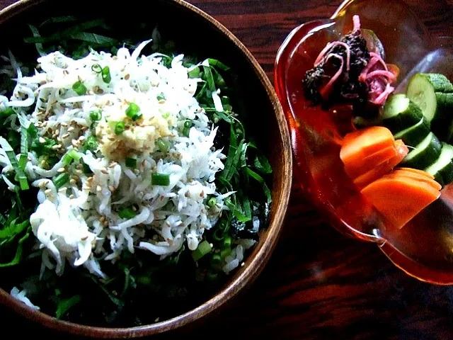 釜揚げしらす丼と自家製ぬか漬け|bronzebeeさん