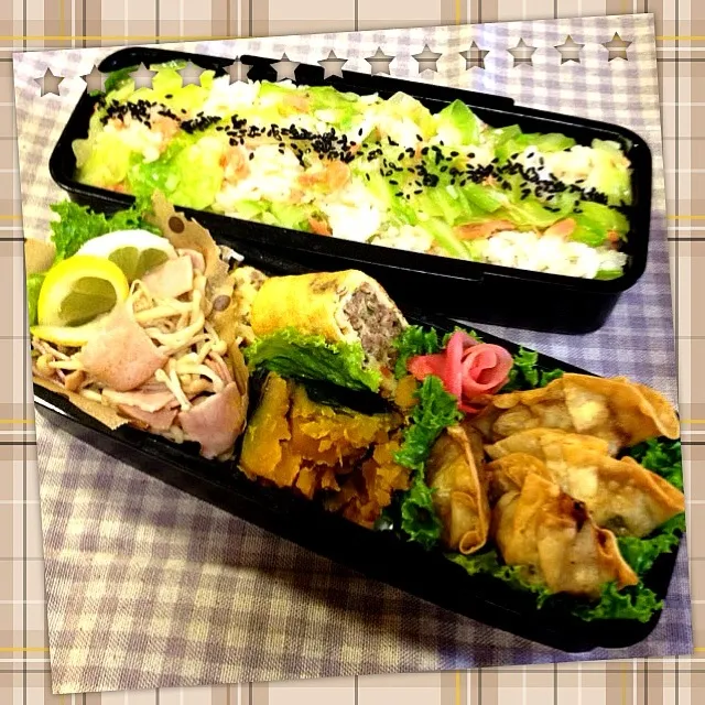 日曜出勤のダンナさま弁当☆キャベツと鮭ごま油混ぜ御飯☆|さゆさん