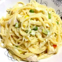 Snapdishの料理写真:クリームパスタ(10/20)|カワズ(たかちゅ改)さん