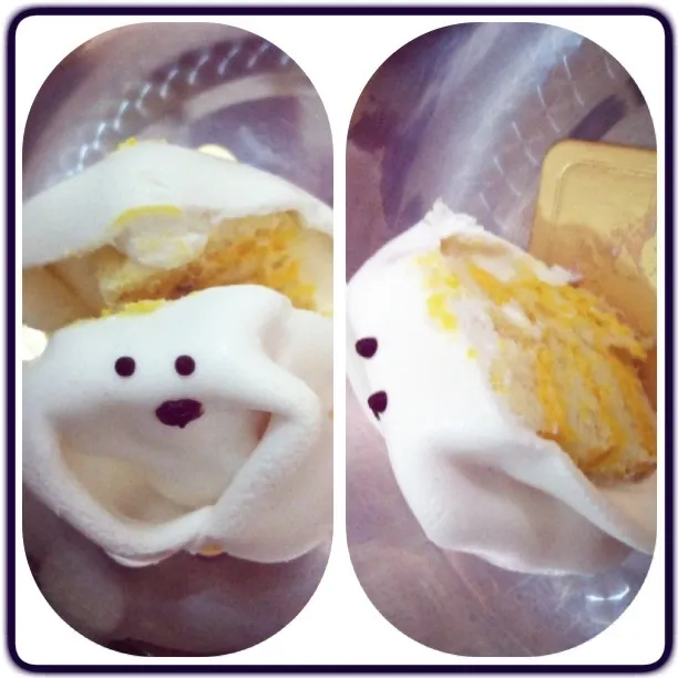 Revealing mini ghost cake filling ( vanilla & pumpkin ) sponge cake|laumeikuanさん