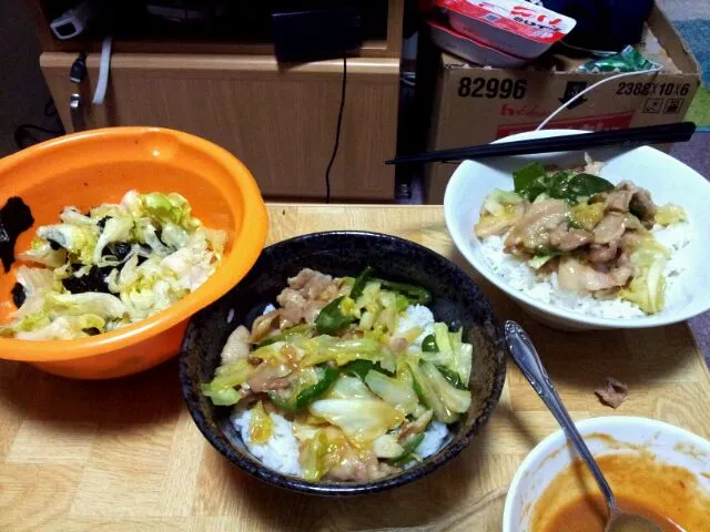 Snapdishの料理写真:レタスと海苔のサラダと回鍋肉丼|ラフトさん