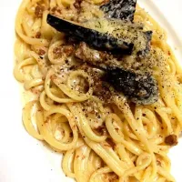 揚げなすと鶏そぼろの和風パスタ|つだんぬさん