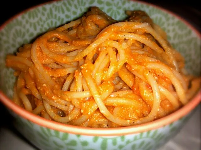 Spaghetti in roasted butternut squash sauce with ricotta and pecorino romano|Fluffycakes Dumplingfistsさん