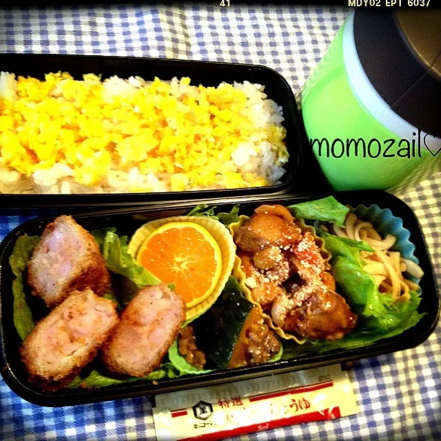 Snapdishの料理写真:高⑶食べ盛り息子の海老カツ弁当☆|けいちゃん（ももザィル）さん