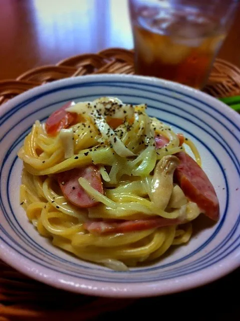 給食なしの次女とランチ。簡単にチーズクリームパスタ(^ ^)|＊みお＊さん