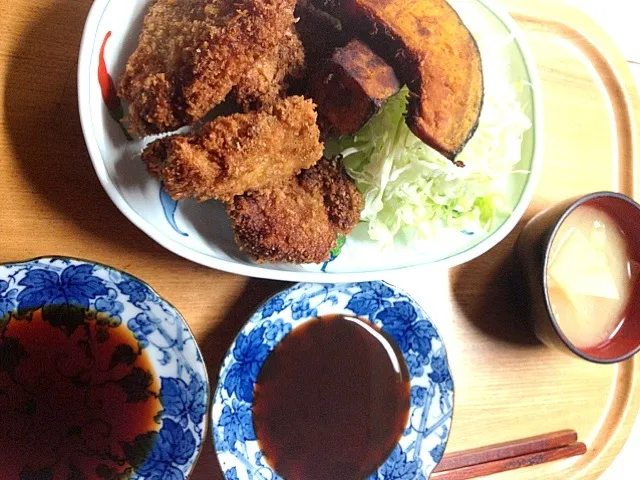 ヒレカツとかぼちゃの素揚げ、大根のお味噌汁|ゆう子さん