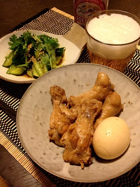 鶏のさっぱり煮、キュウリとパクチーのサラダ|maruruさん