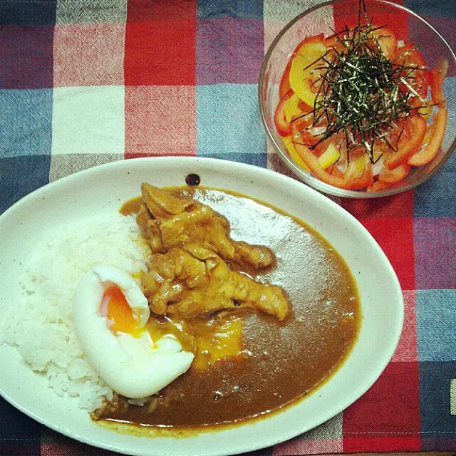 チキンカレー、大根とパプリカのサラダ|りかさん